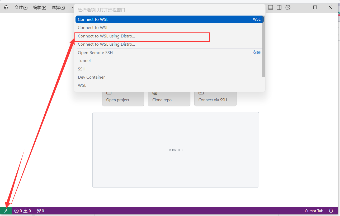 旧版菜单中的 Connect to WSL 选项